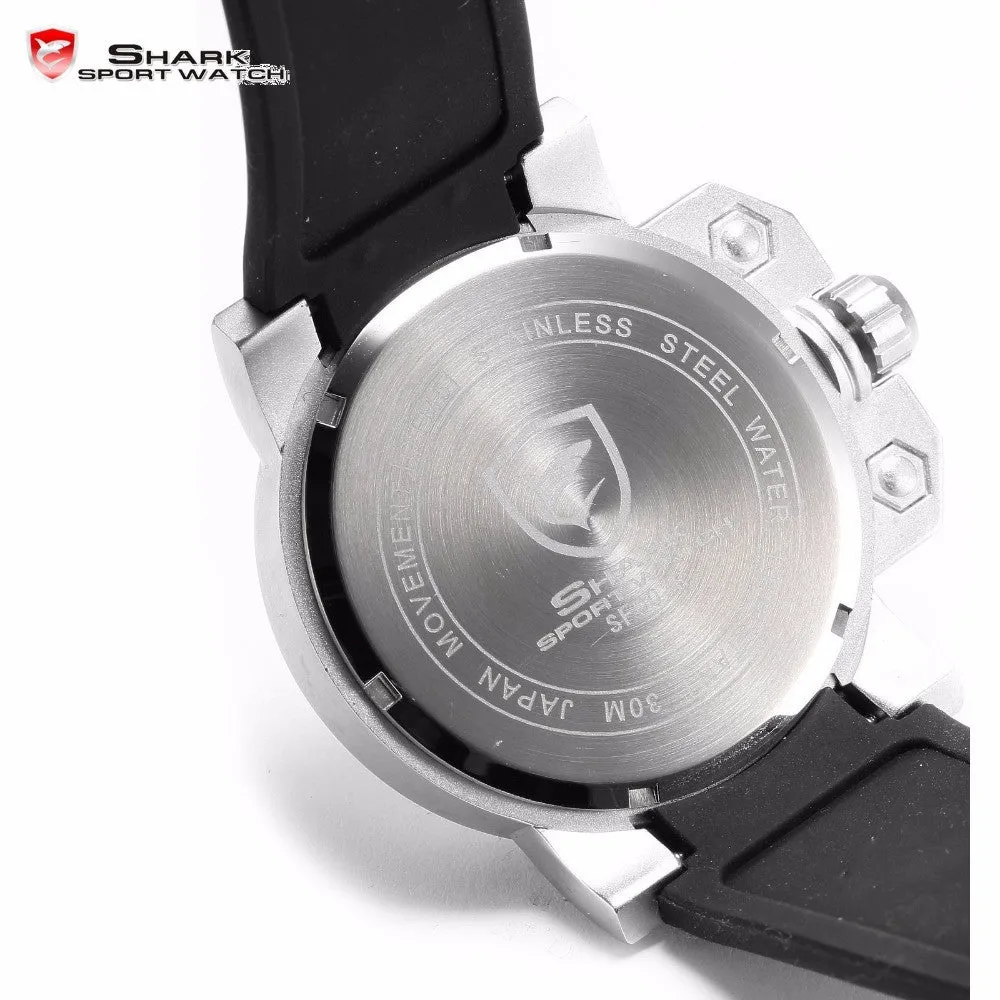 Shark Sport Watch Stainless Steel Case Black Yellow 3D Logo Luminous Pointer Rubber Strap Outdoor Men Quartz Wristwatch