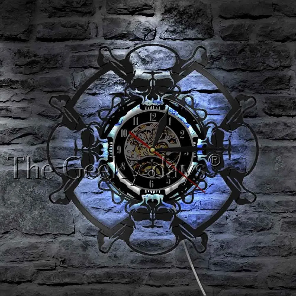 Skull Head Vinyl Record Wall Clock Aged Human Skull Wall Clock Skeleton Vampire Mens Halloween Decor Wall Hanging Clock Watch