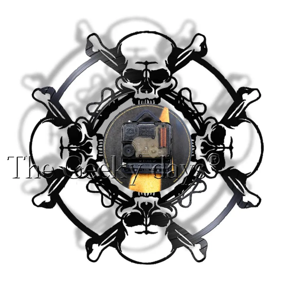 Skull Head Vinyl Record Wall Clock Aged Human Skull Wall Clock Skeleton Vampire Mens Halloween Decor Wall Hanging Clock Watch