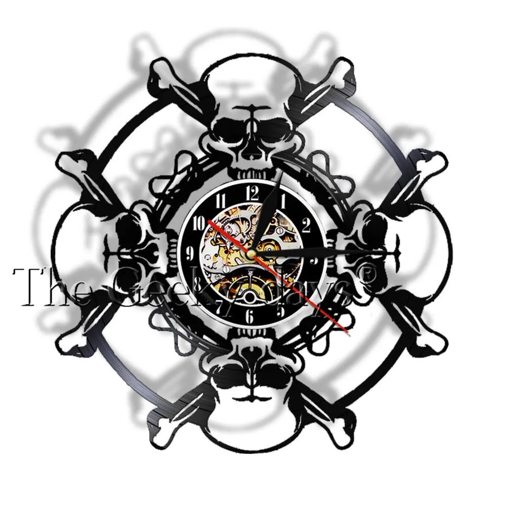 Skull Head Vinyl Record Wall Clock Aged Human Skull Wall Clock Skeleton Vampire Mens Halloween Decor Wall Hanging Clock Watch