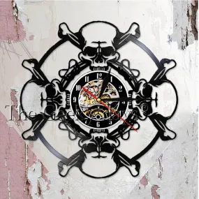 Skull Head Vinyl Record Wall Clock Aged Human Skull Wall Clock Skeleton Vampire Mens Halloween Decor Wall Hanging Clock Watch