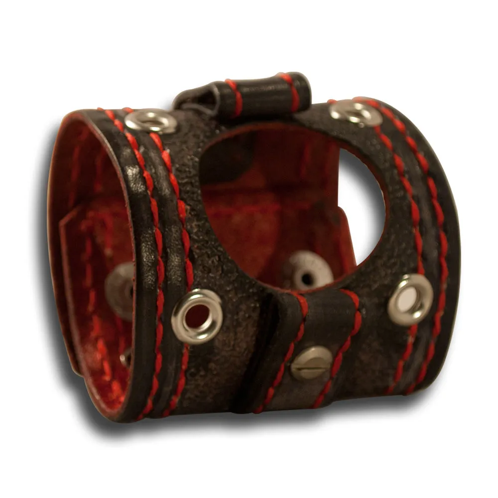 Slate Stressed Samsung Leather Cuff Watch Band with Skull Snaps