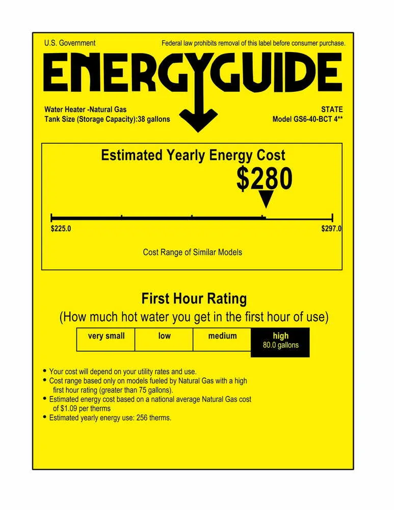 State Proline Atmospheric Vent Series 40 Gallon Capacity 40,000 BTU Heating Input Tall Gas Water Heater