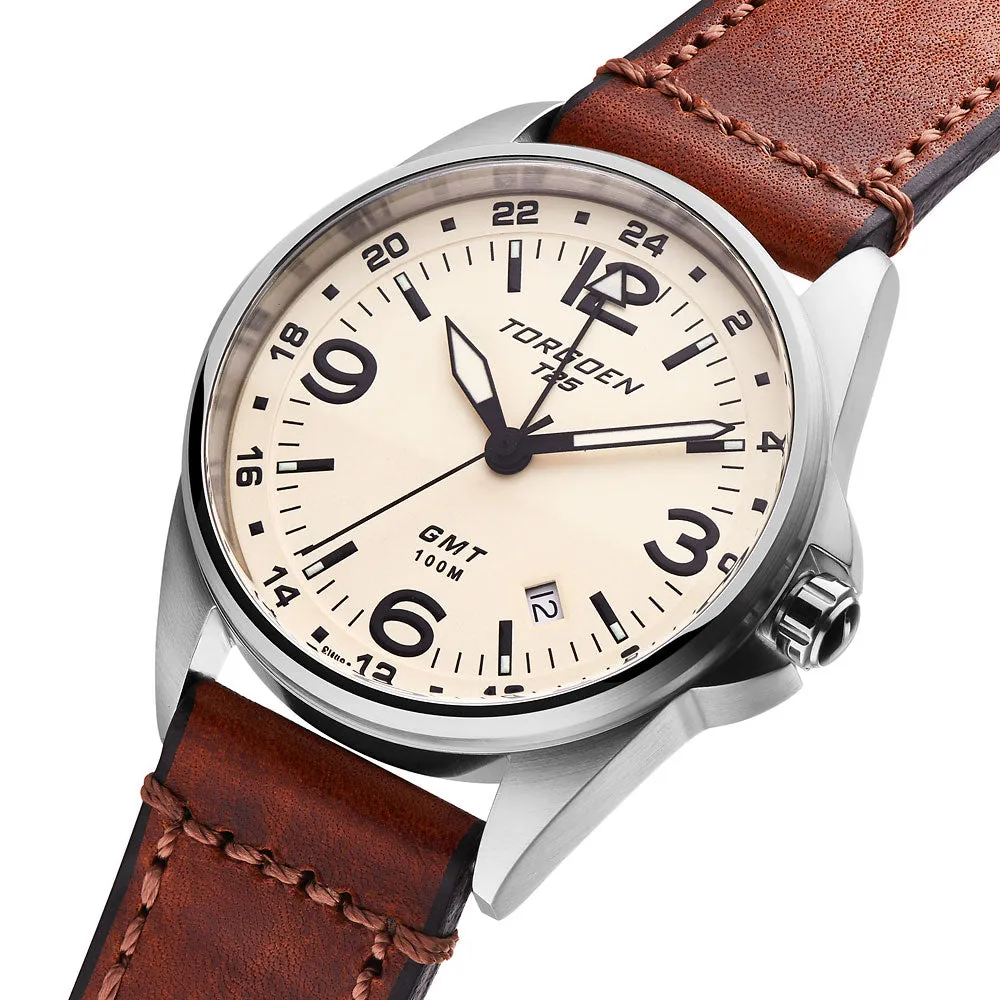 T25 Cream | 41mm, Vintage Leather Strap