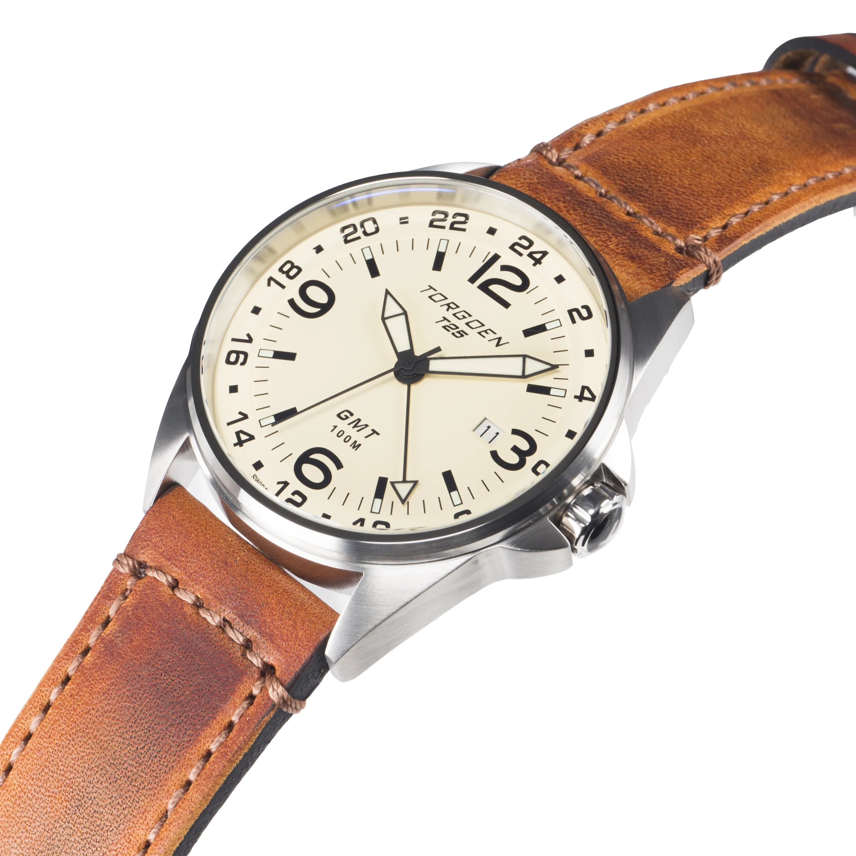 T25 Cream Sapphire | 44mm, Vintage Leather Strap