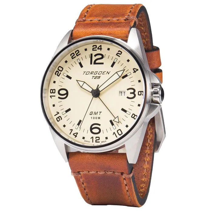 T25 Cream Sapphire | 44mm, Vintage Leather Strap