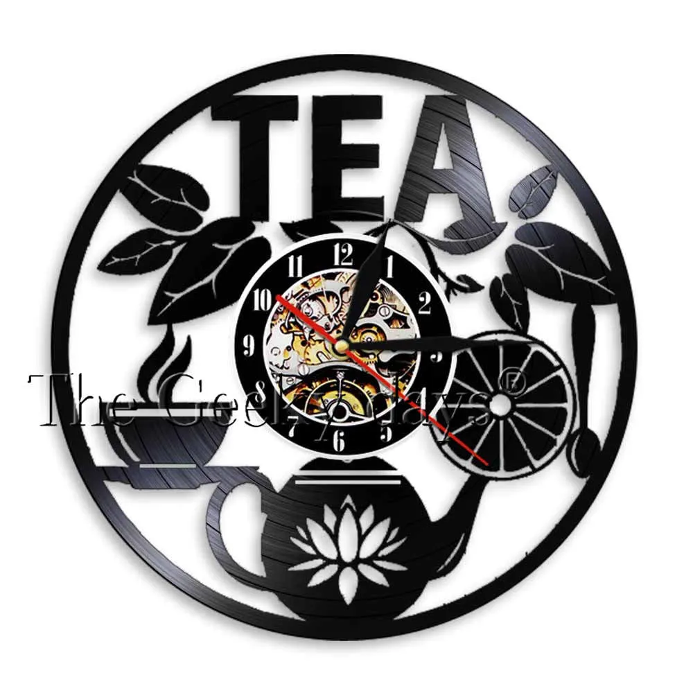 Tea Time Wall Decor Tea Pot Design Wall Clock Drink Tea Vinyl Record LP Clock Decorative Hanging Watch Tea Lovers Room Decor