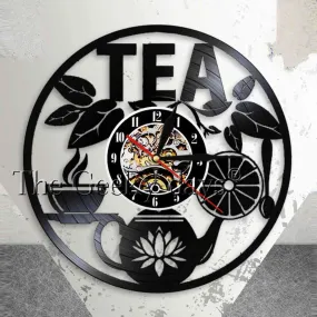 Tea Time Wall Decor Tea Pot Design Wall Clock Drink Tea Vinyl Record LP Clock Decorative Hanging Watch Tea Lovers Room Decor