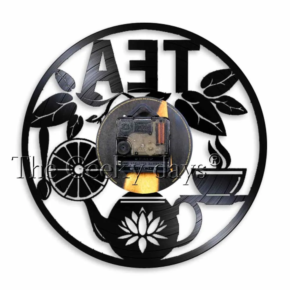 Tea Time Wall Decor Tea Pot Design Wall Clock Drink Tea Vinyl Record LP Clock Decorative Hanging Watch Tea Lovers Room Decor