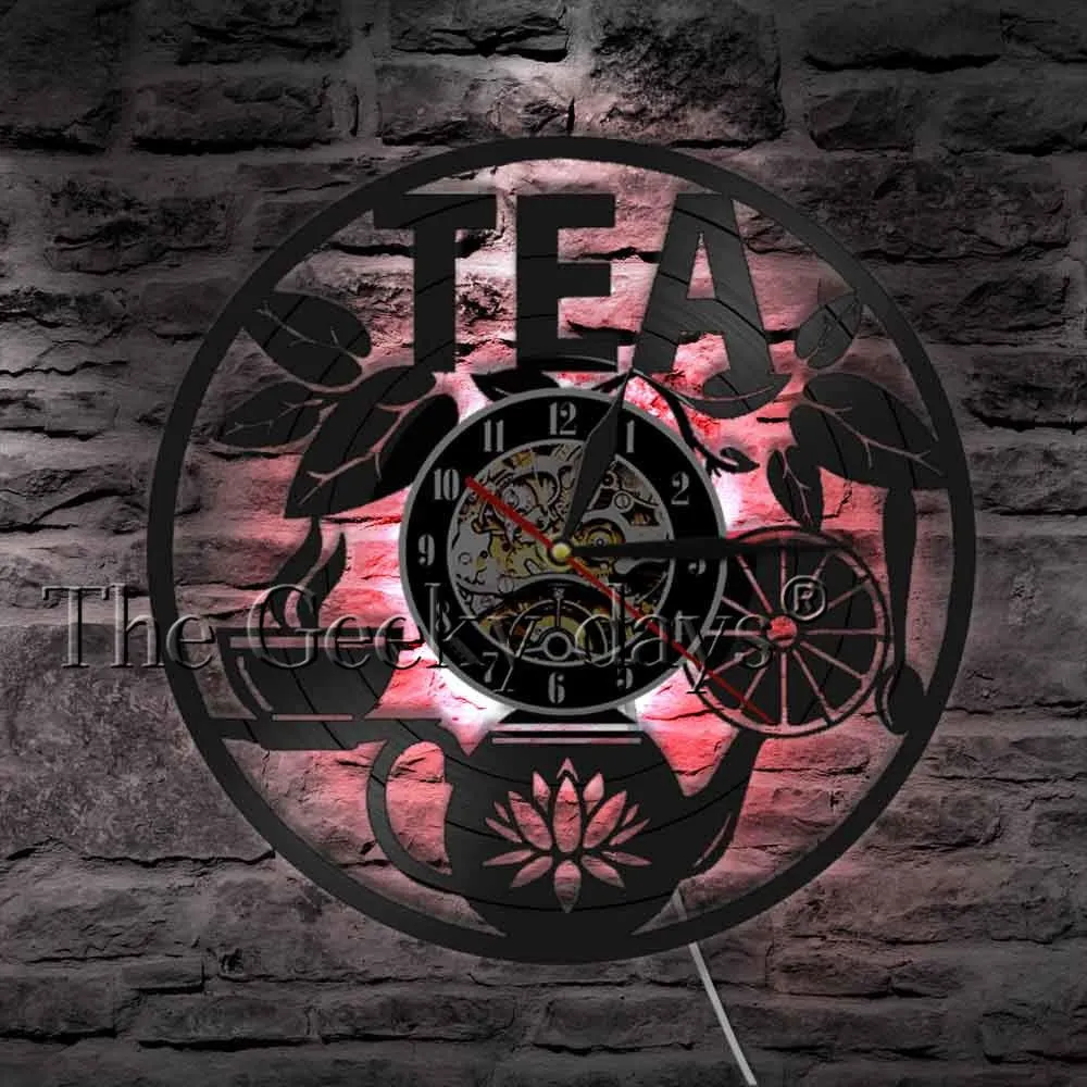 Tea Time Wall Decor Tea Pot Design Wall Clock Drink Tea Vinyl Record LP Clock Decorative Hanging Watch Tea Lovers Room Decor
