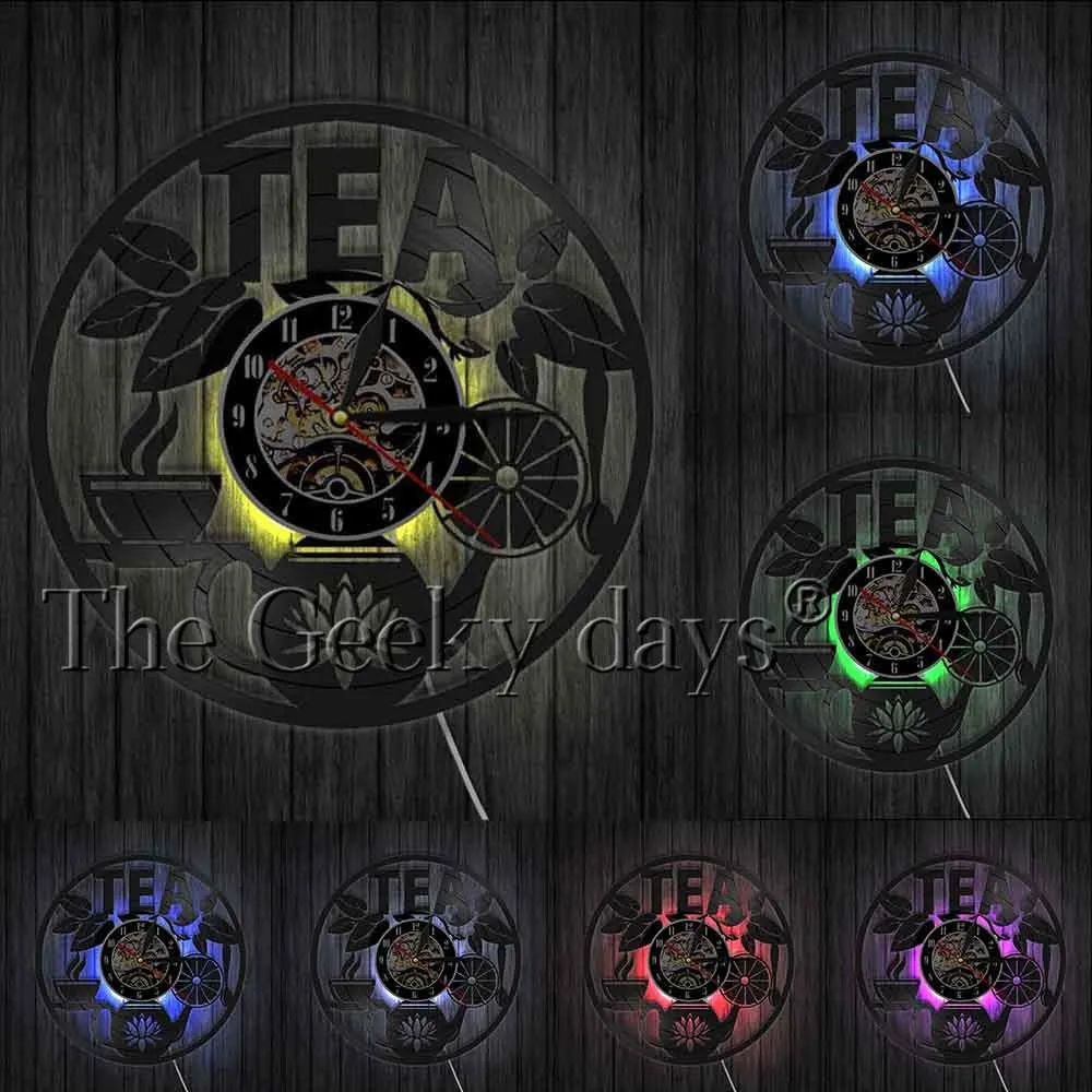 Tea Time Wall Decor Tea Pot Design Wall Clock Drink Tea Vinyl Record LP Clock Decorative Hanging Watch Tea Lovers Room Decor