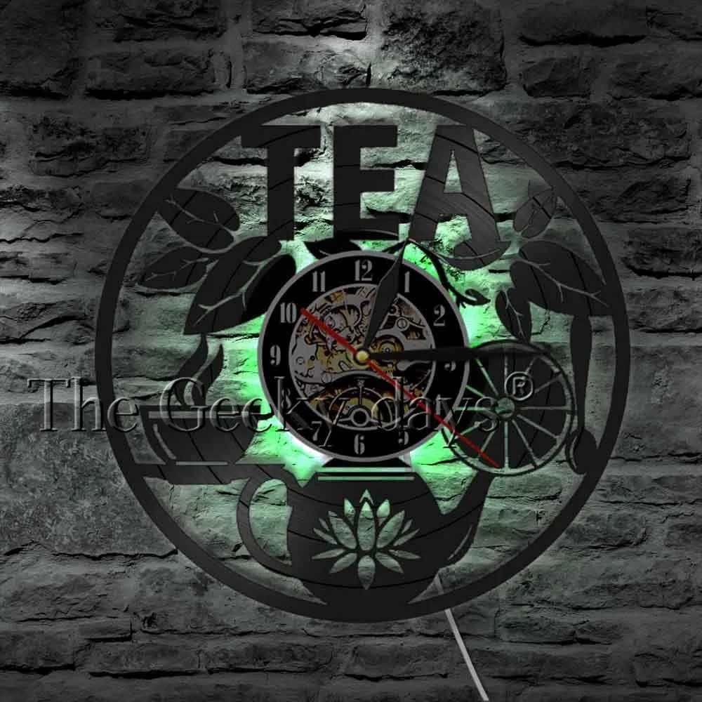 Tea Time Wall Decor Tea Pot Design Wall Clock Drink Tea Vinyl Record LP Clock Decorative Hanging Watch Tea Lovers Room Decor