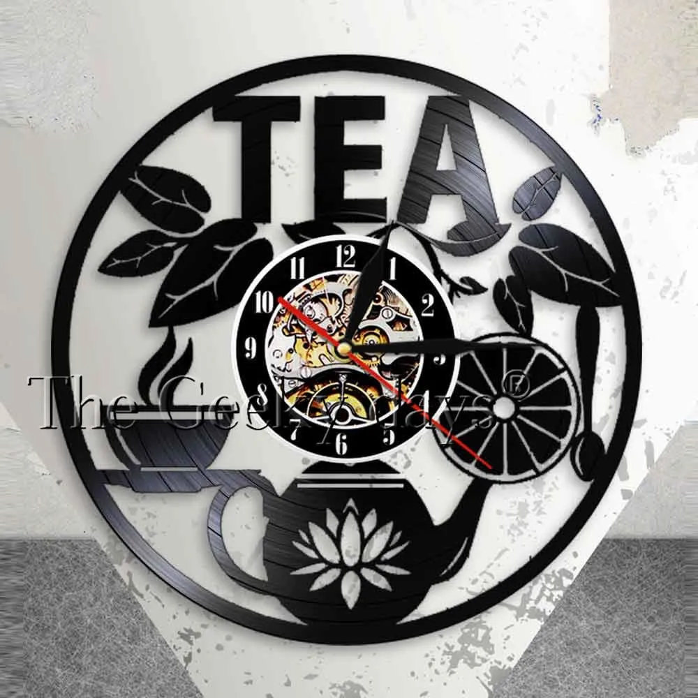 Tea Time Wall Decor Tea Pot Design Wall Clock Drink Tea Vinyl Record LP Clock Decorative Hanging Watch Tea Lovers Room Decor