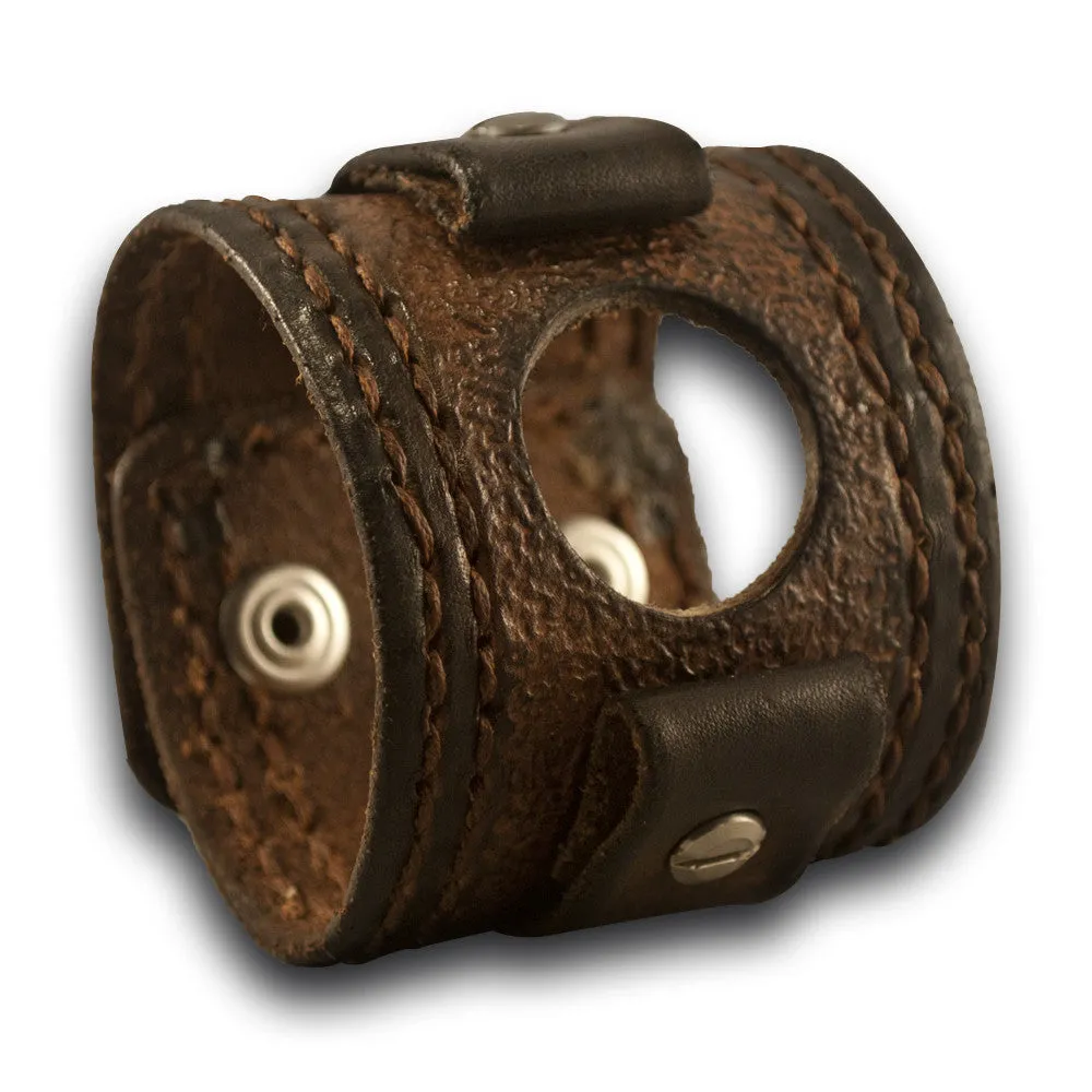Timber Brown Stressed Samsung Leather Cuff Watch Band with Snaps