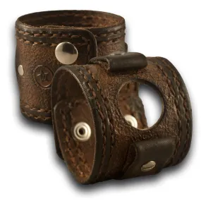 Timber Brown Stressed Samsung Leather Cuff Watch Band with Snaps