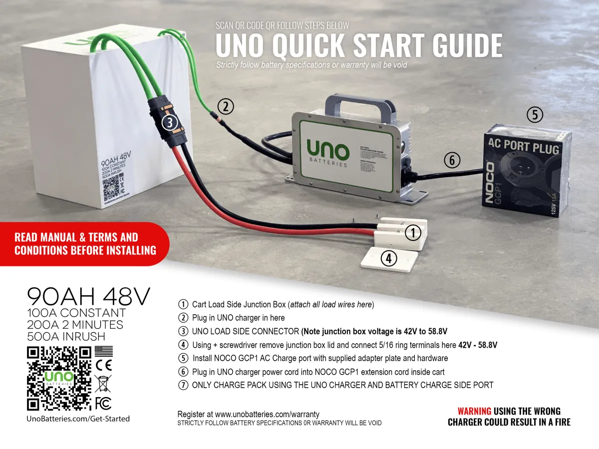 UNO™ Golf Cart 90ah Lithium Hybrid Battery / Charger Bundle