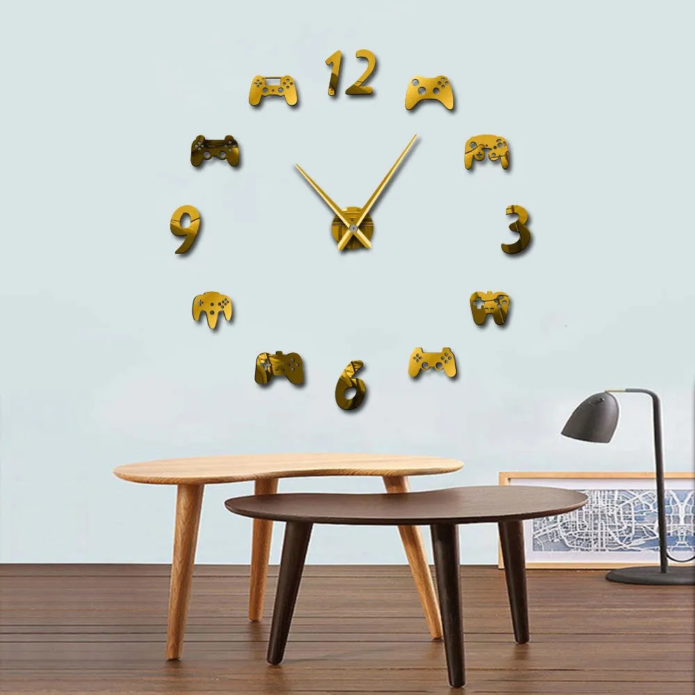 Video Game Controllers DIY Large Wall Clock Game Room Decor Modern Design Freamless Giant Wall Clock Game Boys Room Wall Watch