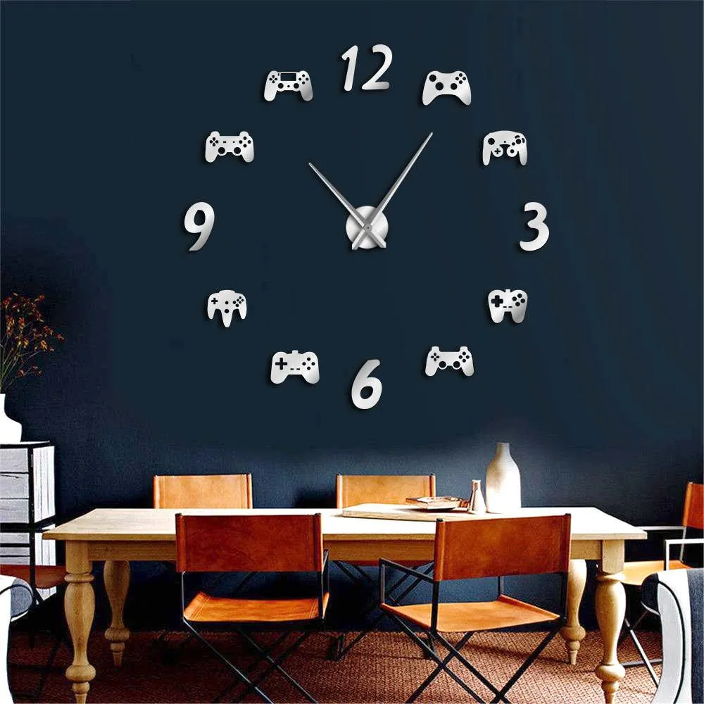 Video Game Controllers DIY Large Wall Clock Game Room Decor Modern Design Freamless Giant Wall Clock Game Boys Room Wall Watch