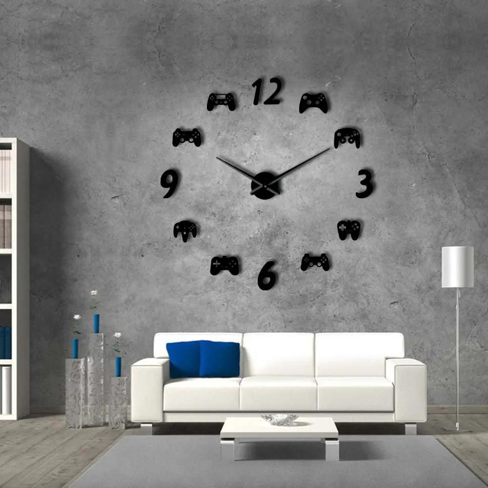 Video Game Controllers DIY Large Wall Clock Game Room Decor Modern Design Freamless Giant Wall Clock Game Boys Room Wall Watch