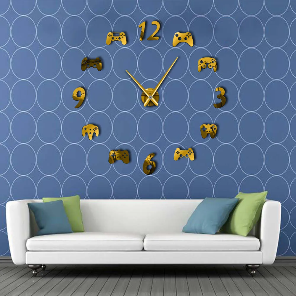 Video Game Controllers DIY Large Wall Clock Game Room Decor Modern Design Freamless Giant Wall Clock Game Boys Room Wall Watch