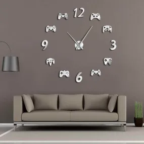 Video Game Controllers DIY Large Wall Clock Game Room Decor Modern Design Freamless Giant Wall Clock Game Boys Room Wall Watch