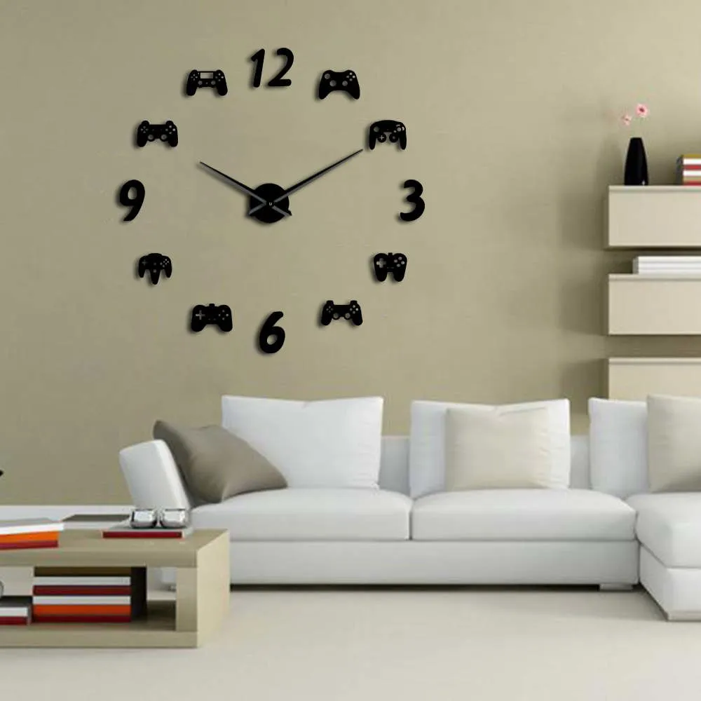 Video Game Controllers DIY Large Wall Clock Game Room Decor Modern Design Freamless Giant Wall Clock Game Boys Room Wall Watch