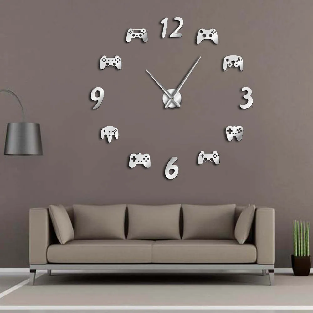 Video Game Controllers DIY Large Wall Clock Game Room Decor Modern Design Freamless Giant Wall Clock Game Boys Room Wall Watch