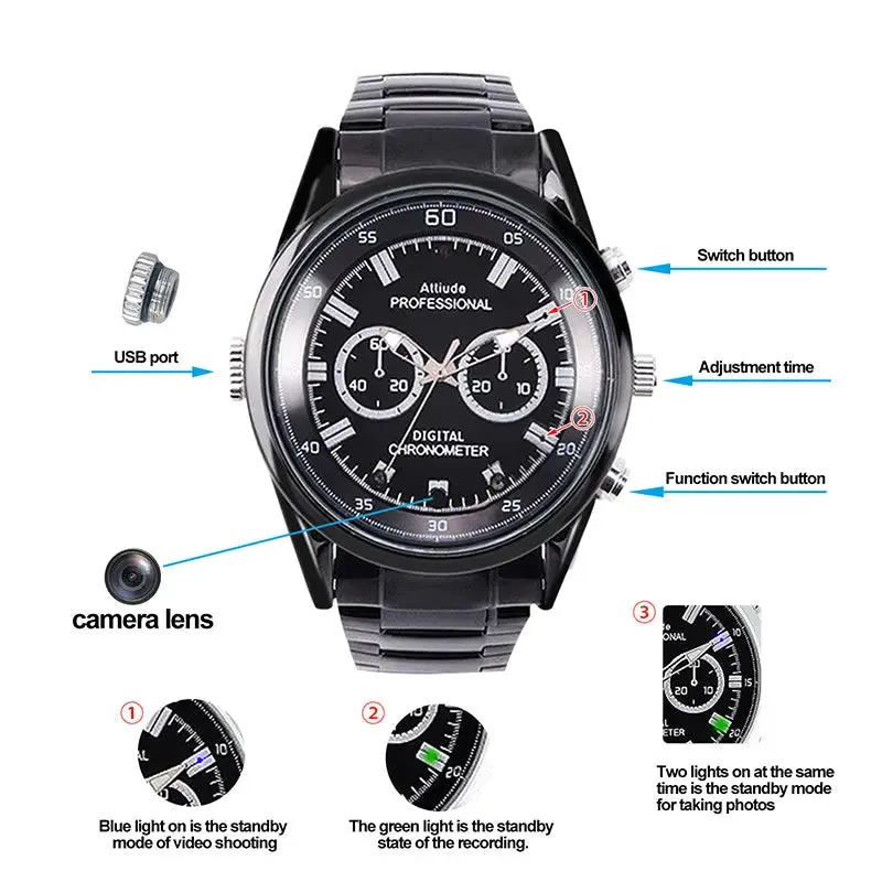 Video Recorder Camera Watch HD 1080P with Night Vision Men's Watch-Video Recorder Watch