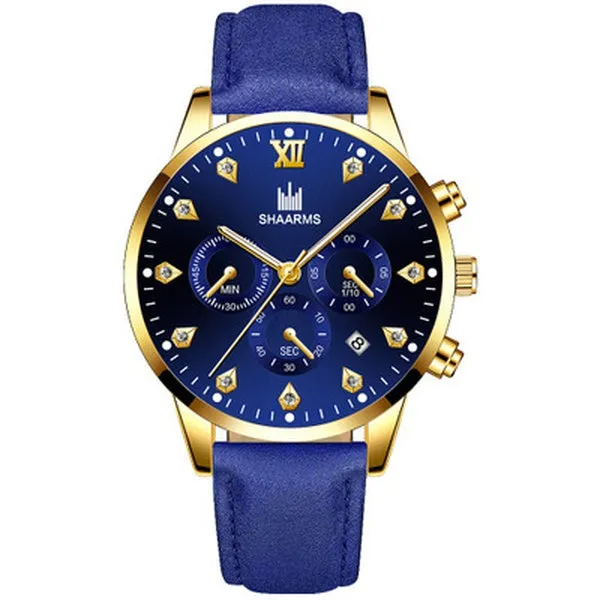 W06 Blue Band Gold Techno Time Collection Quartz Watch