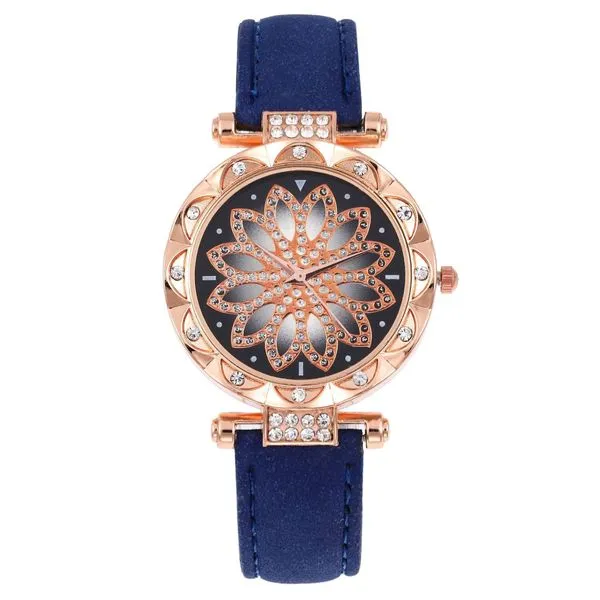 W121 Navy Blue Band Elegant Flower Collection Quartz Watch