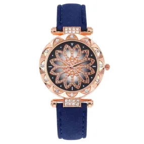 W121 Navy Blue Band Elegant Flower Collection Quartz Watch