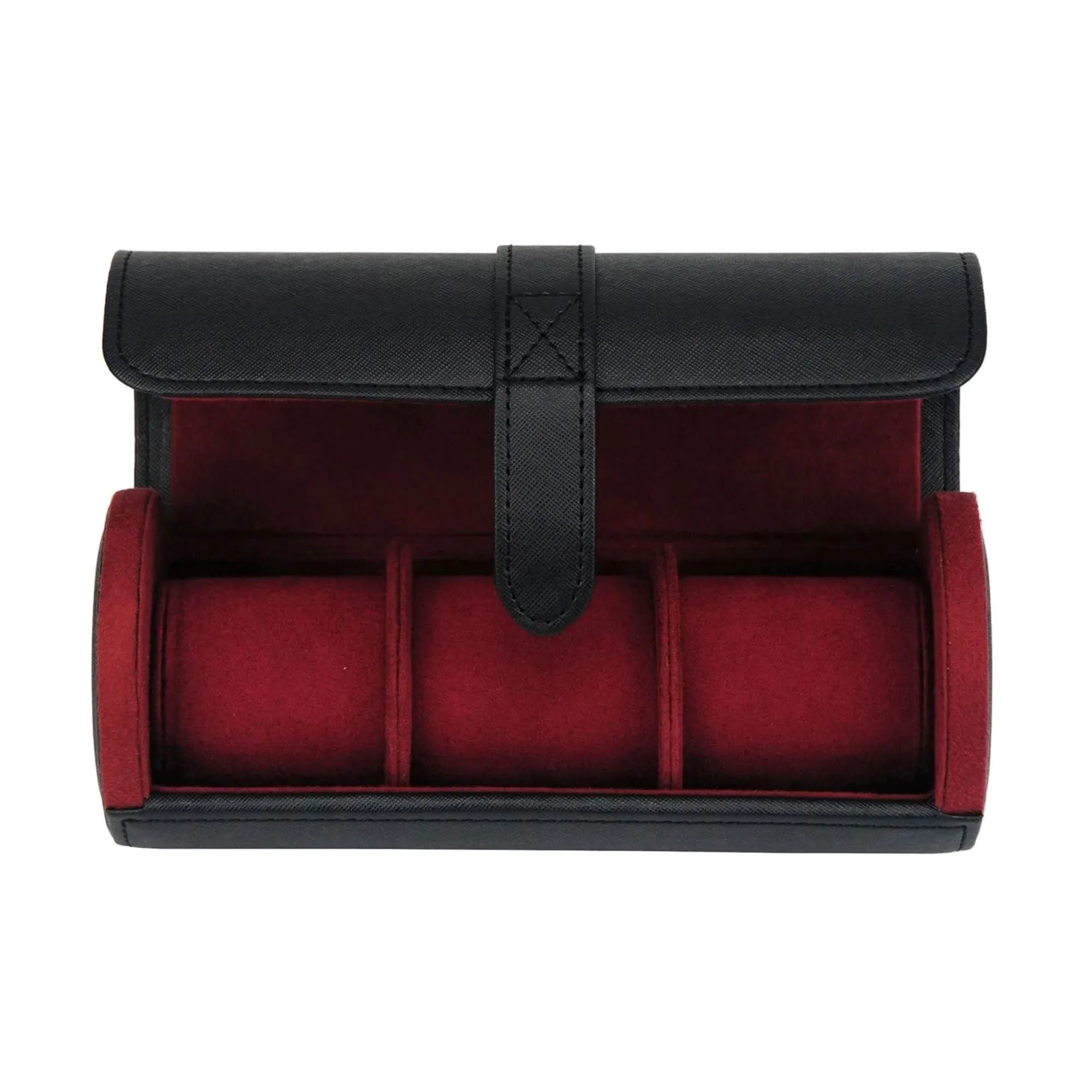 Watch Roll Case for 3 in Black Vegan Leather