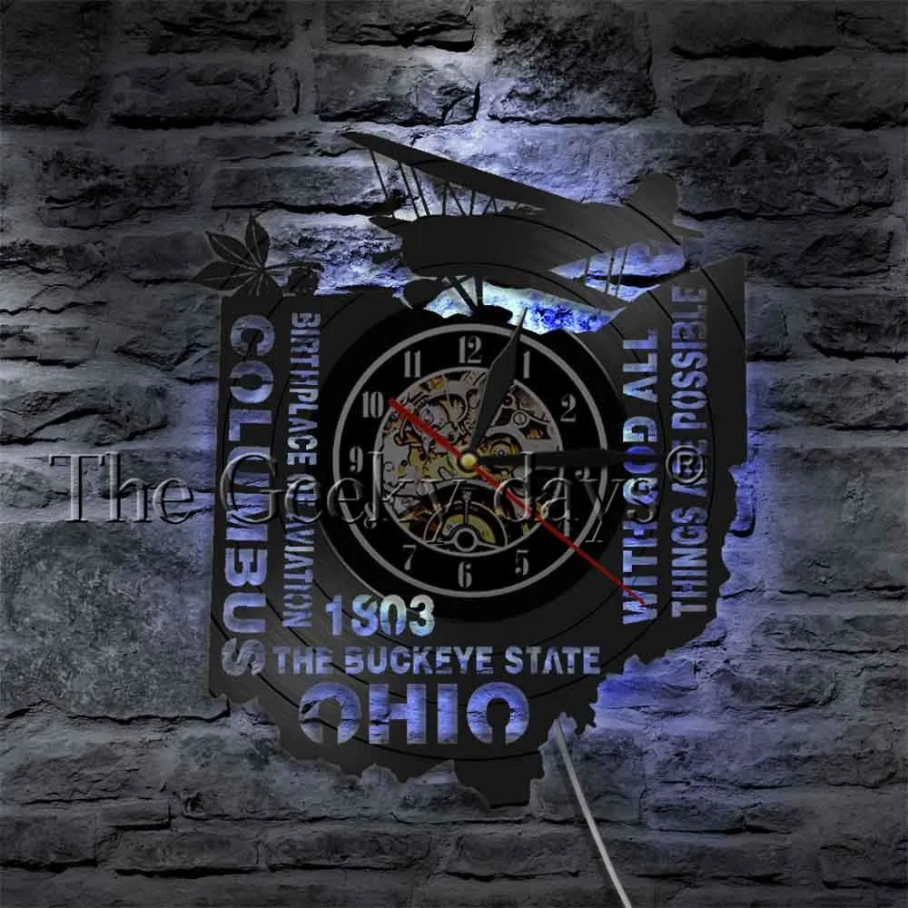 With God All Things Are Possible The Buckeye State Ohio Wall Clock Birthplace Of Aviation Columbus Vinyl Record Wall Clock Watch