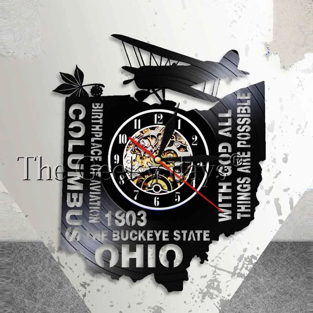 With God All Things Are Possible The Buckeye State Ohio Wall Clock Birthplace Of Aviation Columbus Vinyl Record Wall Clock Watch