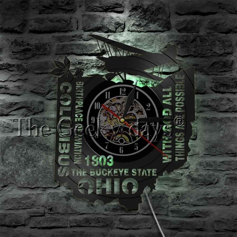 With God All Things Are Possible The Buckeye State Ohio Wall Clock Birthplace Of Aviation Columbus Vinyl Record Wall Clock Watch