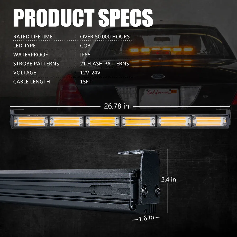 Xprite 27" G2 Vigilante Series 30W Traffic Advisor COB LED Strobe Light Bar with Suction Cup Brackets