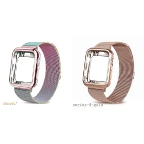 Yepband 1/2Pack Magnetic Metal Band and Cover Compatible with Apple Watch Bands 38mm 42mm 40mm 44mm Soft TPU Bumper Case with Stainless Steel Mesh Strap Milanese Loop for iWatch Series SE 6 5 4 3 2 1