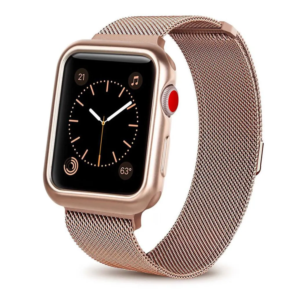 Yepband 1/2Pack Magnetic Metal Band and Cover Compatible with Apple Watch Bands 38mm 42mm 40mm 44mm Soft TPU Bumper Case with Stainless Steel Mesh Strap Milanese Loop for iWatch Series SE 6 5 4 3 2 1