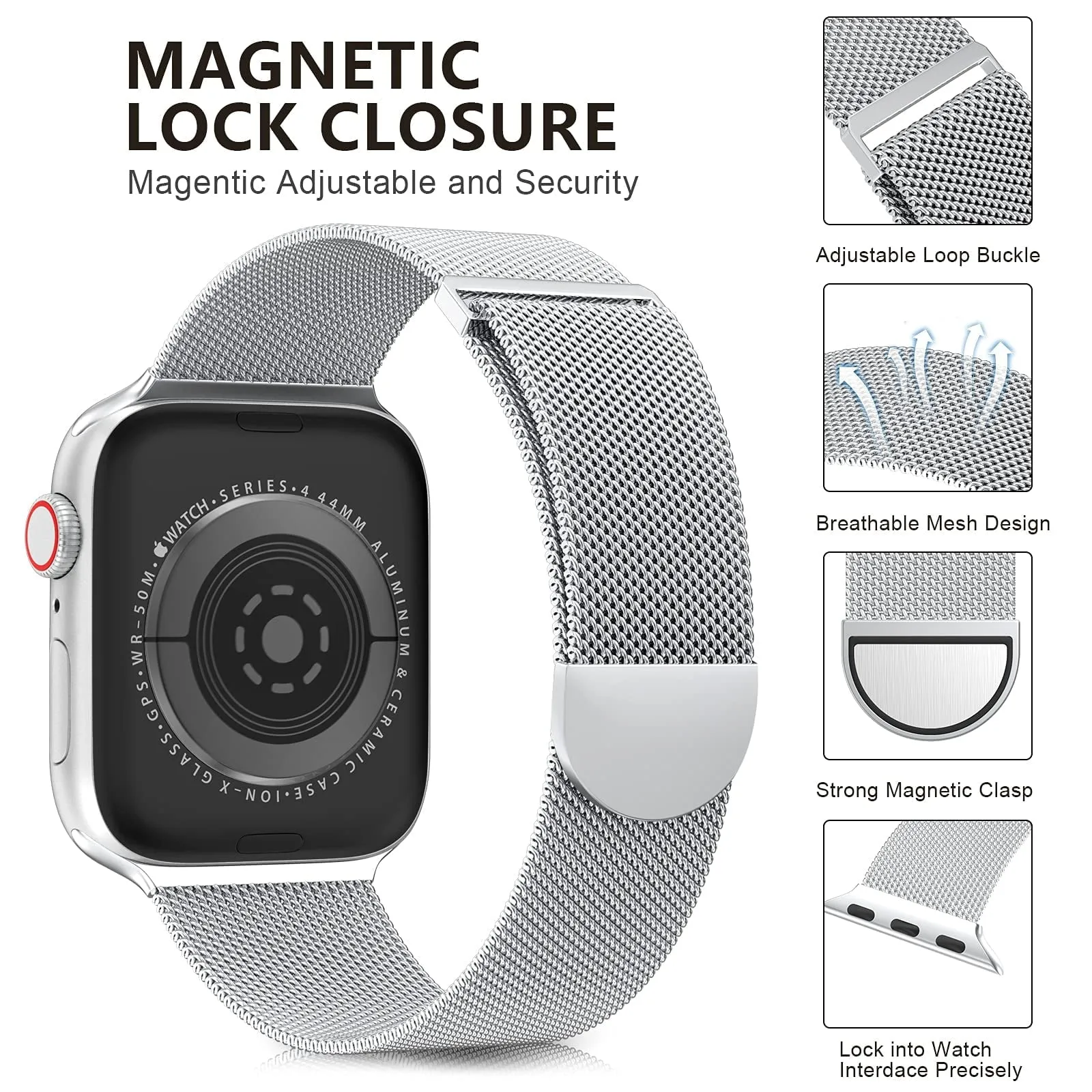Yepband 1/2Pack Magnetic Metal Band and Cover Compatible with Apple Watch Bands 38mm 42mm 40mm 44mm Soft TPU Bumper Case with Stainless Steel Mesh Strap Milanese Loop for iWatch Series SE 6 5 4 3 2 1