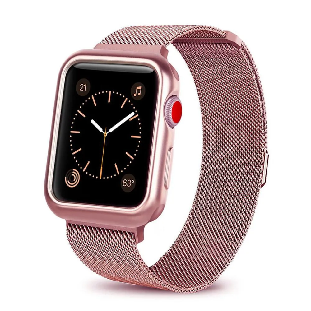 Yepband 1/2Pack Magnetic Metal Band and Cover Compatible with Apple Watch Bands 38mm 42mm 40mm 44mm Soft TPU Bumper Case with Stainless Steel Mesh Strap Milanese Loop for iWatch Series SE 6 5 4 3 2 1