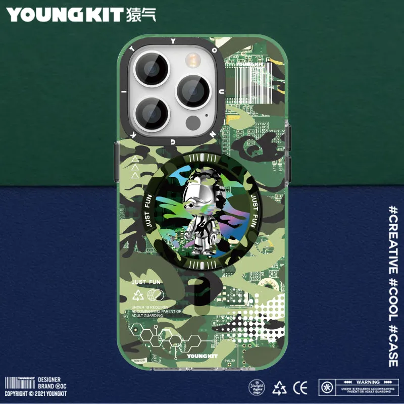 YOUNGKIT Camouflage Cyberpunk MagSafe Slim Thin Matte Anti-Scratch Back Shockproof Cover Case