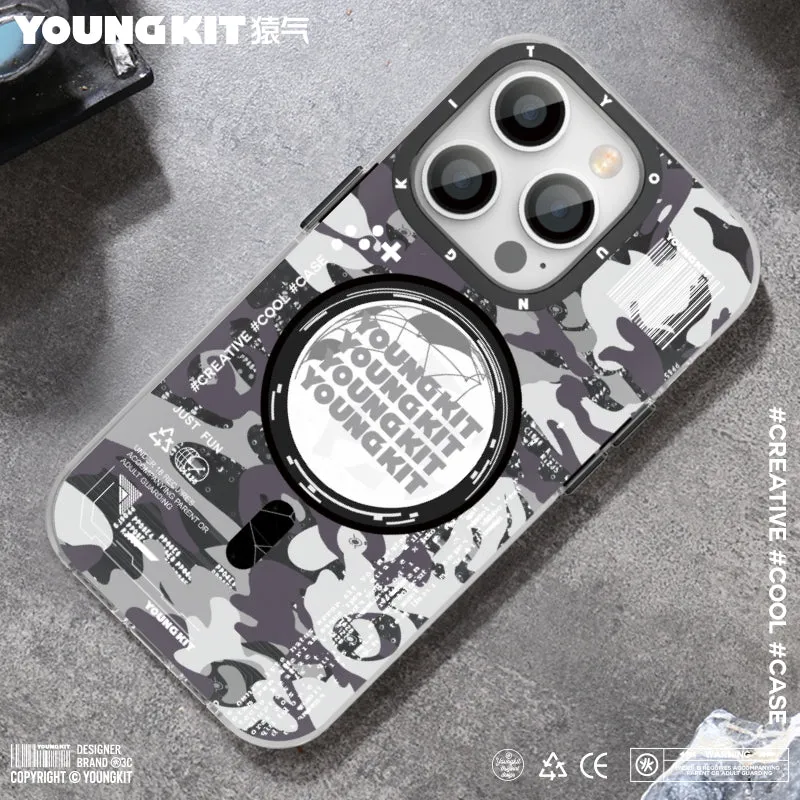 YOUNGKIT Camouflage Cyberpunk MagSafe Slim Thin Matte Anti-Scratch Back Shockproof Cover Case