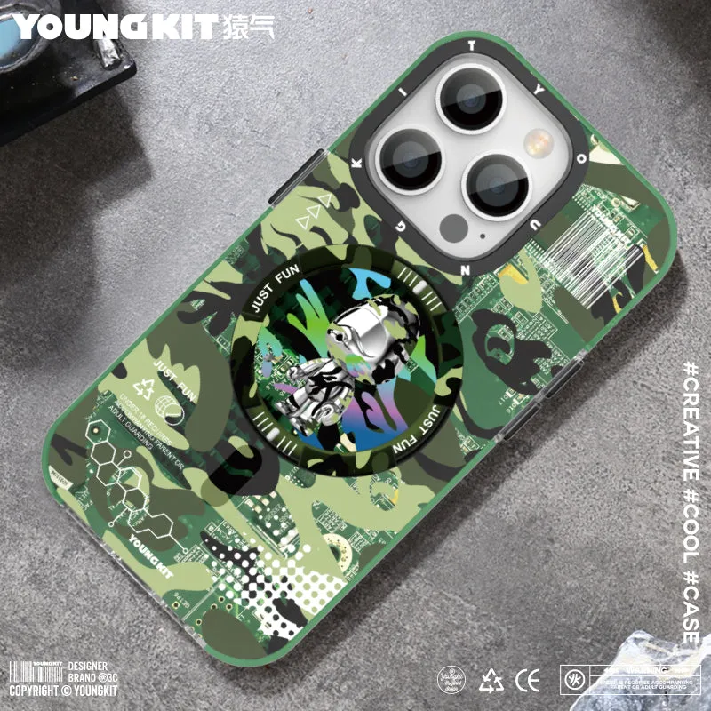 YOUNGKIT Camouflage Cyberpunk MagSafe Slim Thin Matte Anti-Scratch Back Shockproof Cover Case