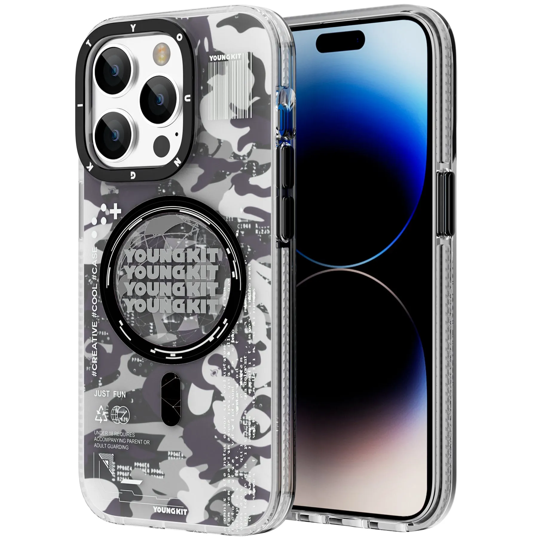 YOUNGKIT Camouflage Cyberpunk MagSafe Slim Thin Matte Anti-Scratch Back Shockproof Cover Case
