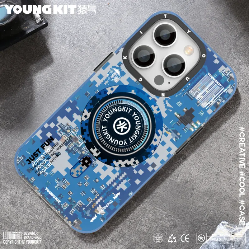 YOUNGKIT Camouflage Cyberpunk MagSafe Slim Thin Matte Anti-Scratch Back Shockproof Cover Case