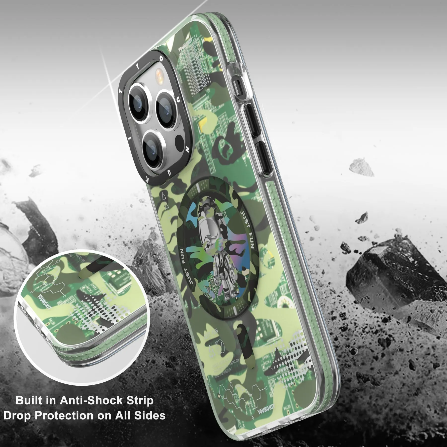 YOUNGKIT Camouflage Cyberpunk MagSafe Slim Thin Matte Anti-Scratch Back Shockproof Cover Case