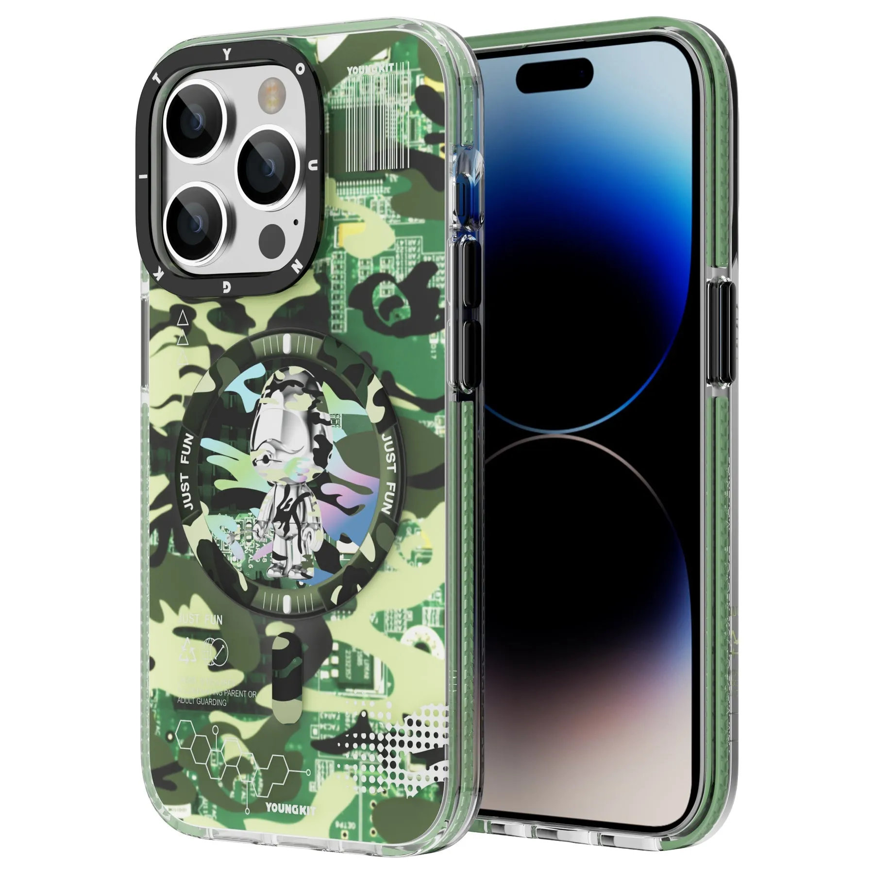 YOUNGKIT Camouflage Cyberpunk MagSafe Slim Thin Matte Anti-Scratch Back Shockproof Cover Case